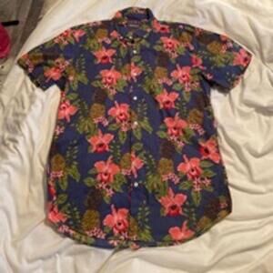 Men's Bonobos Slim Fit Button Down Shirt Size M Blue Pink Floral pineapple